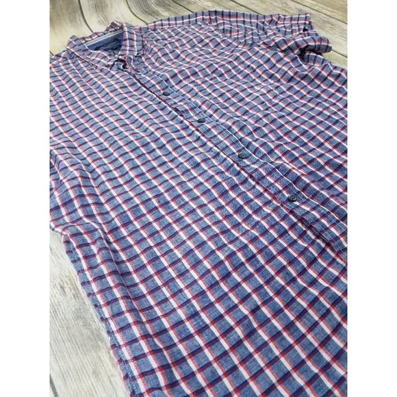 Banana Republic Button Up Shirt Mens Size L Plaid Short Sleeves Camden Fit Linen - Picture 4 of 11
